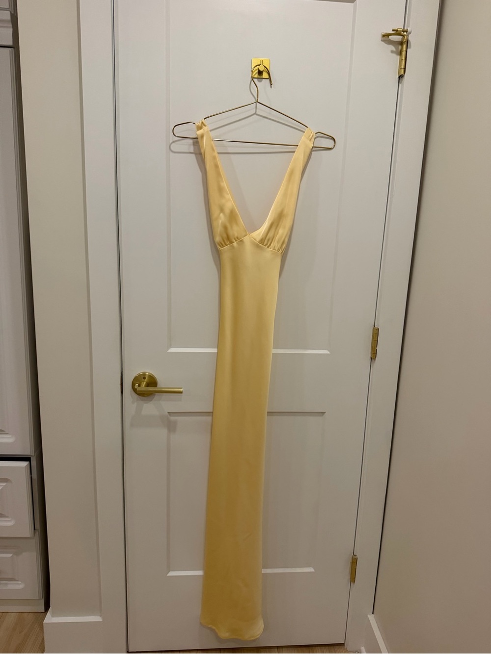 Showpo Pale Butter Yellow Backless Satin Maxi Dress